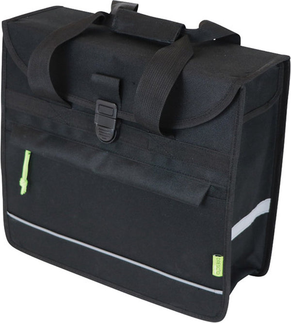 Dresco enkele fietstas basic shopper – inhoud 20 liter - waterafstotend polyester – twee bevestigingshaken klittenbandsluiting - handig voorvak – reflectie aan de voor- en achterzijde - afmeting 37x34x13cm