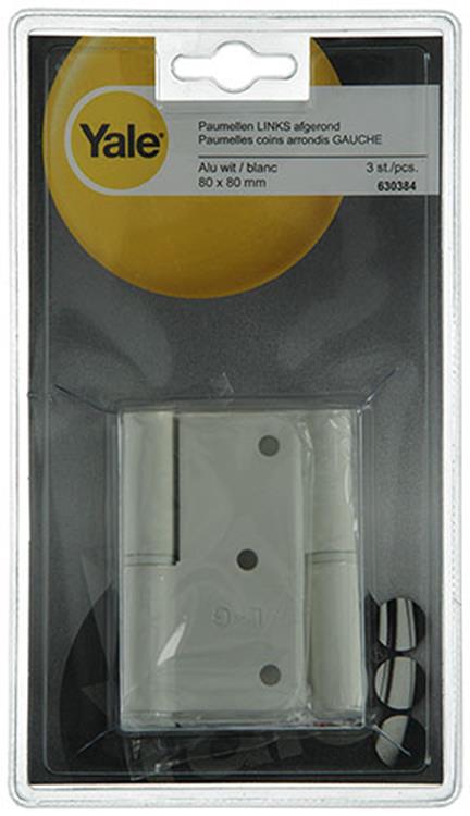 Yale 1019140 - 3 paumellen alu wit afger.hoeklinks 80x80mm | 5 stuks