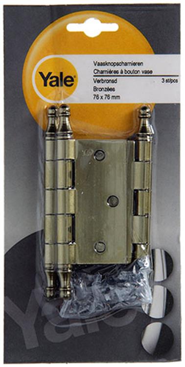 Yale 1019146 - 3 vaasknopscharnieren verbronsd 76x76mm | 2 stuks