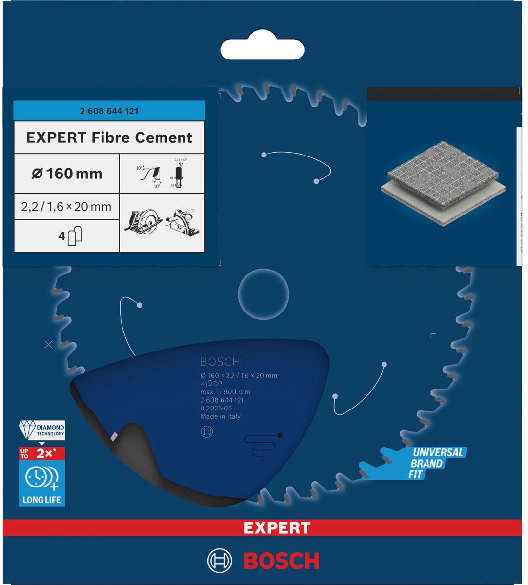 Bosch 2608644121 cirkelzaagblad expert fiber cement vezelbeton 160x20 - 4 tanden