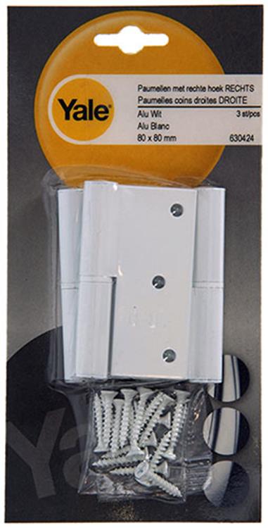Yale 1019160 - 3 paumellen alu wit rechte hoek rechts 80x80mm | 5 stuks