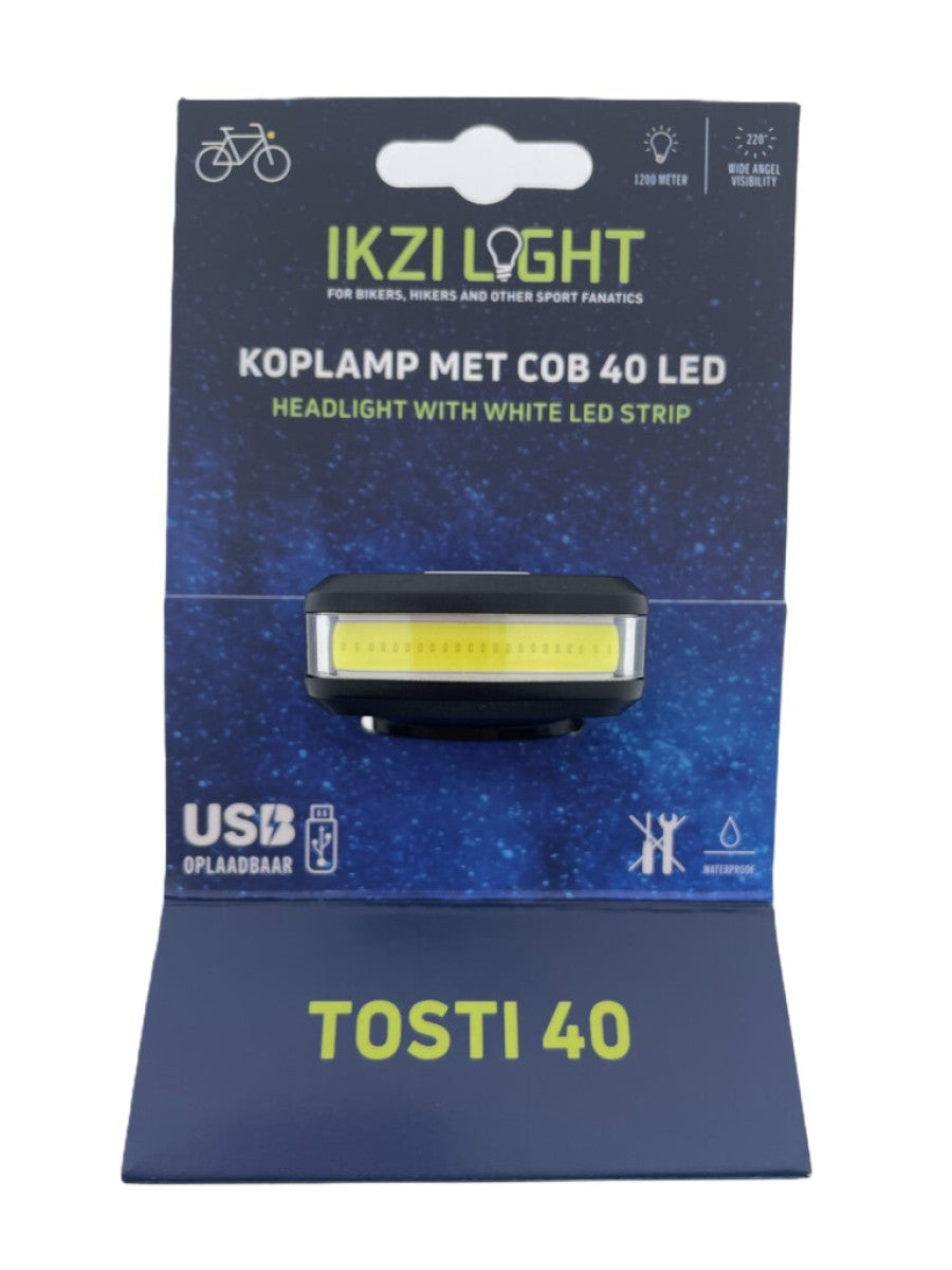 Ikzi koplamp light tosti 40 cob led, usb-oplaadbaar