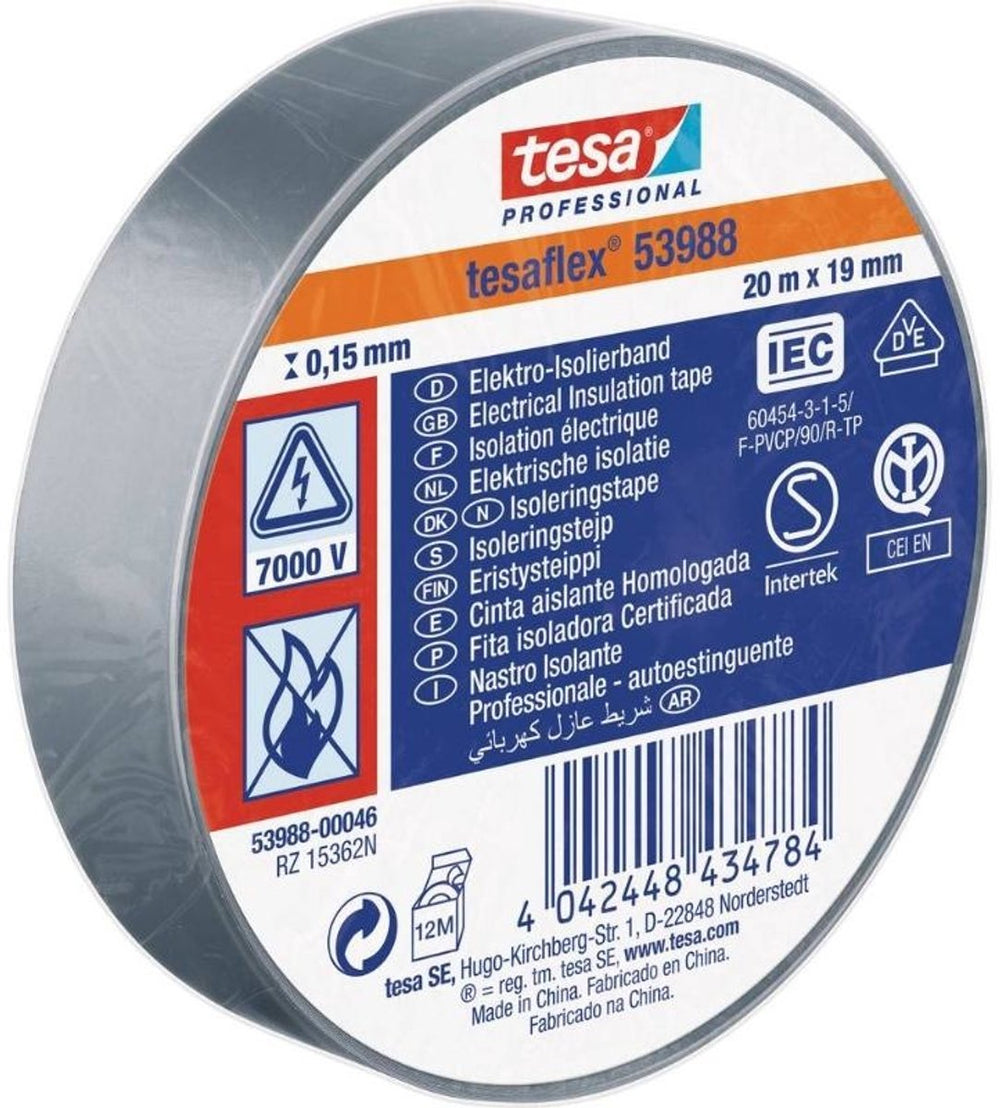 Tesa isolatietape 19mm - 20 meter - grijs