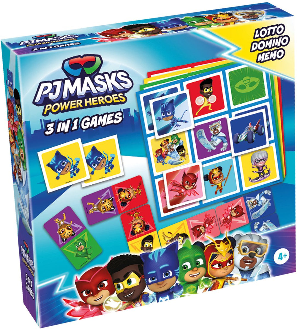 Tactic pj masks 3-in-1 spellenverzameling – kaartspel – lotto – domino – memo – kinderspel vanaf 4 jaar