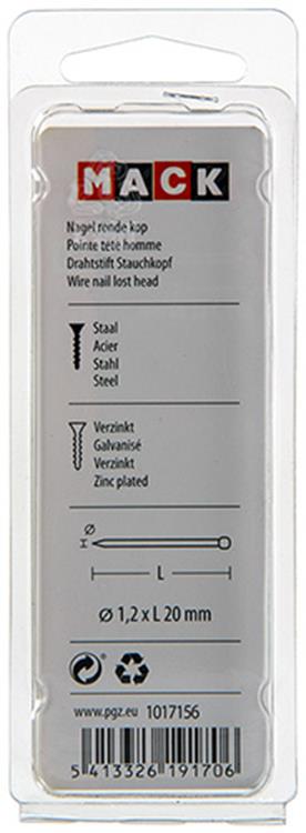 Mack 1017156 - nagel ronde kop staal verzinkt100 gr 1,2 x 20 mm | 5 stuks