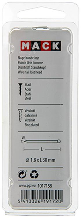 Mack 1017158 - nagel ronde kop staal verzinkt100 gr 1,8 x 30 mm | 5 stuks