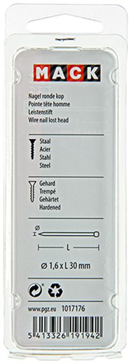 Mack 1017176 - nagel ronde kop staal gehard 45 gr 1,6 x 30 mm | 10 stuks