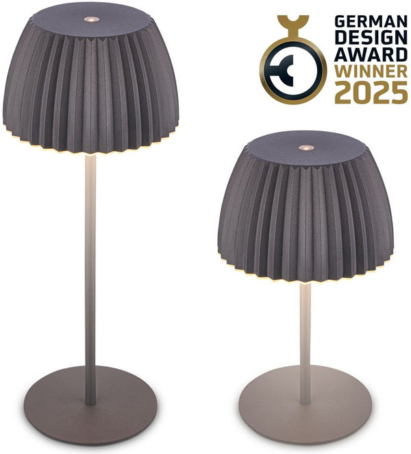 B.k.licht briloner champ - oplaadbare tafellamp - snoerloze lamp - met touch dimbaar - voor binnen en buiten - german design award winner 2025 - antraciet - ø14,5 x 36,5 cm
