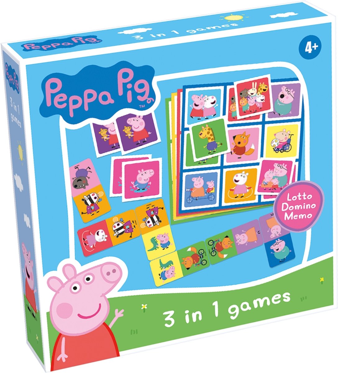 Tactic peppa pig 3-in-1 spellenverzameling – kaartspel – lotto – domino – memo – kinderspel vanaf 4 jaar