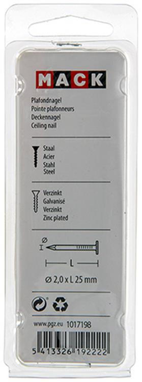 Mack 1017198 - plafondnagel staal verzinkt 90 gr 2,0 x 25 mm | 5 stuks