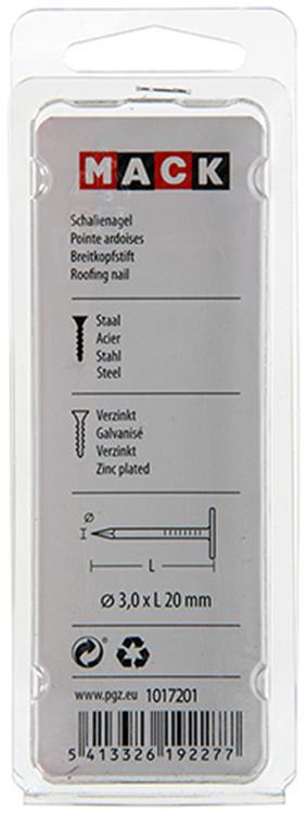 Mack 1017201 - schalienagel staal verzinkt 100 gr 3,0 x 20 mm | 5 stuks