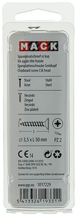 Mack 1017229 - spaanplaatschroef vz kop geelverz.14 st 3,5 x 50 mm | 10 stuks