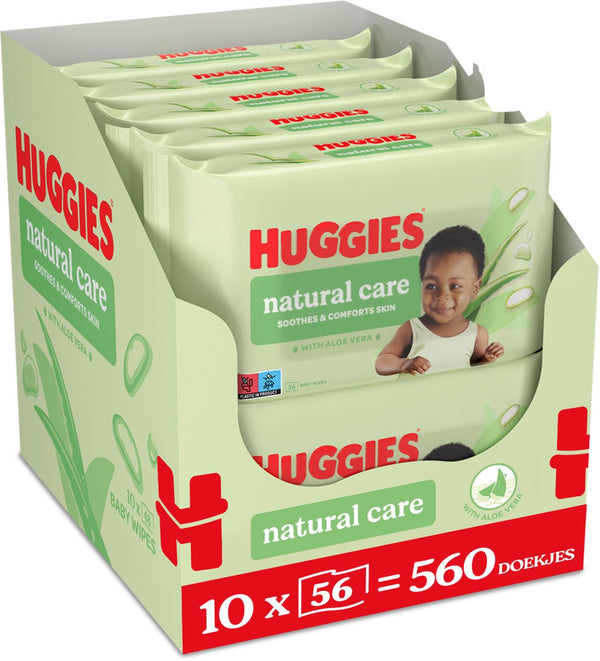 Huggies billendoekjes - natural care - 10 x 56 stuks - 560 doekjes - billendoekjes met aloe vera - voordeelverpakking