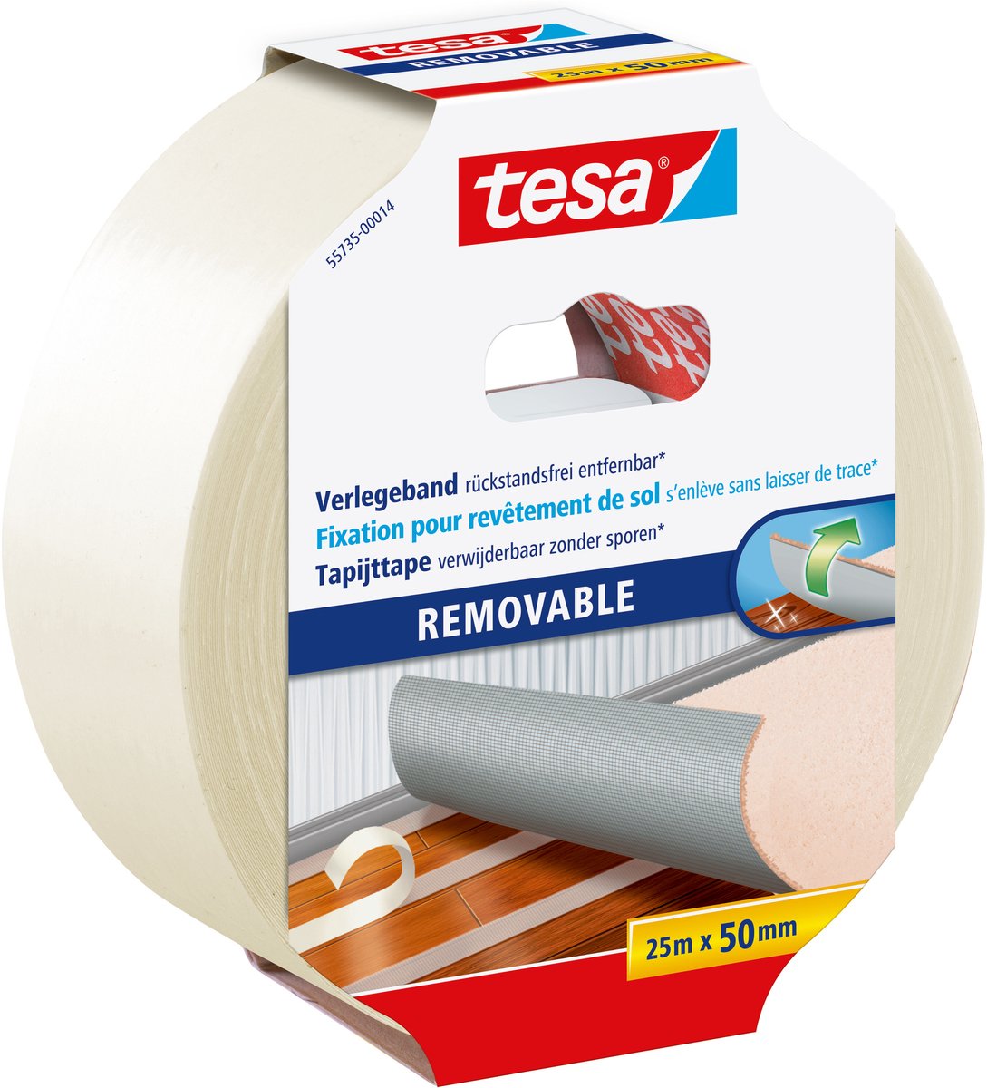 Tesa legtape dubbelzijdig stofversterkt verwijderbaar zonder resten – 25m x 50mm