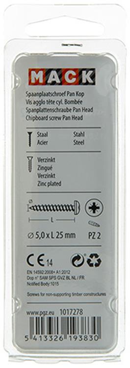Mack 1017278 - spaanplaatschroef cylkop geelverz.18 st 5,0 x 25 mm | 10 stuks