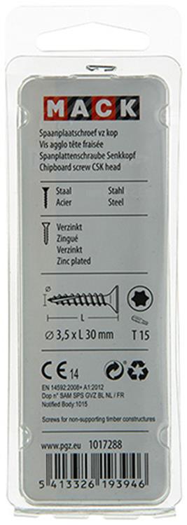 Mack 1017288 - spaanplschr.vzkop-zelfb. geelverz. 26 st 3,5 x 30 mm | 10 stuks