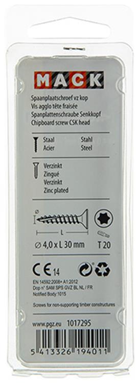 Mack 1017295 - spaanplschr.vzkop-zelfb. geelverz. 22 st 4,0 x 30 mm | 10 stuks