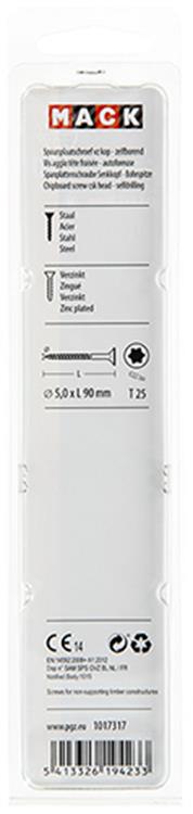 Mack 1017317 - spaanplschr.vzkop-zelfb. geelverz. 5 st 5,0 x 90 mm | 5 stuks
