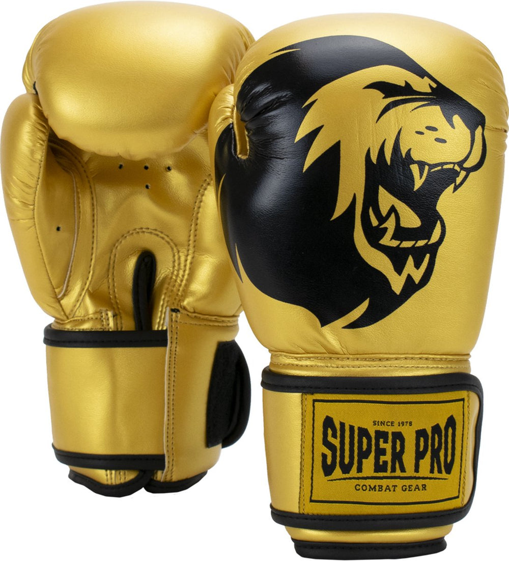 Super pro combat gear talent (kick)bokshandschoenen goud zwart 6oz
