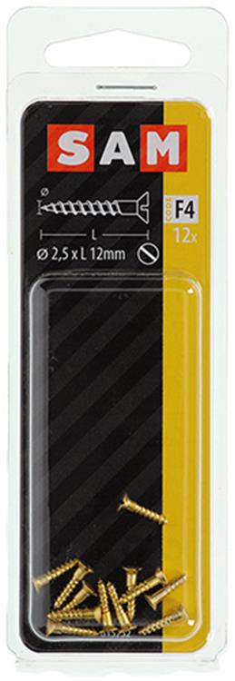 Mack 1019645 - houtschroef verzonken kop messing 12st 2,5 x 12 mm | 10 stuks