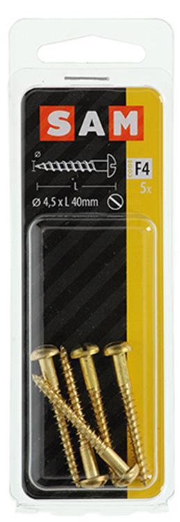 Mack 1019666 - houtschroef bolkop messing 5 st 4,5 x 40 mm | 10 stuks