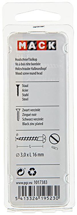 Mack 1017383 - houtschroef bolkop zwart verzinkt 20 st 3,0 x 16 mm | 10 stuks