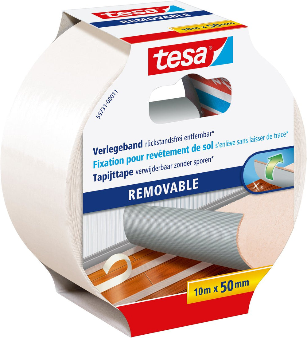 Tesa legtape dubbelzijdig stofversterkt verwijderbaar zonder resten – 10m x 50mm