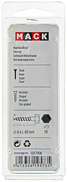 Mack 1017406 - houtdraadbout staal verzinkt 8 st 6 x 60 mm | 10 stuks