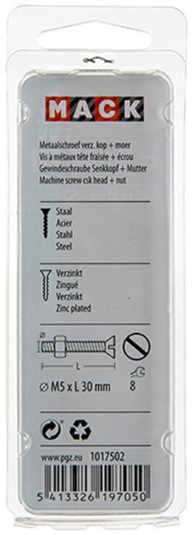 Mack 1017502 - metaalschroef verz. kop + moer verz. 13st m5 x 30 mm | 10 stuks