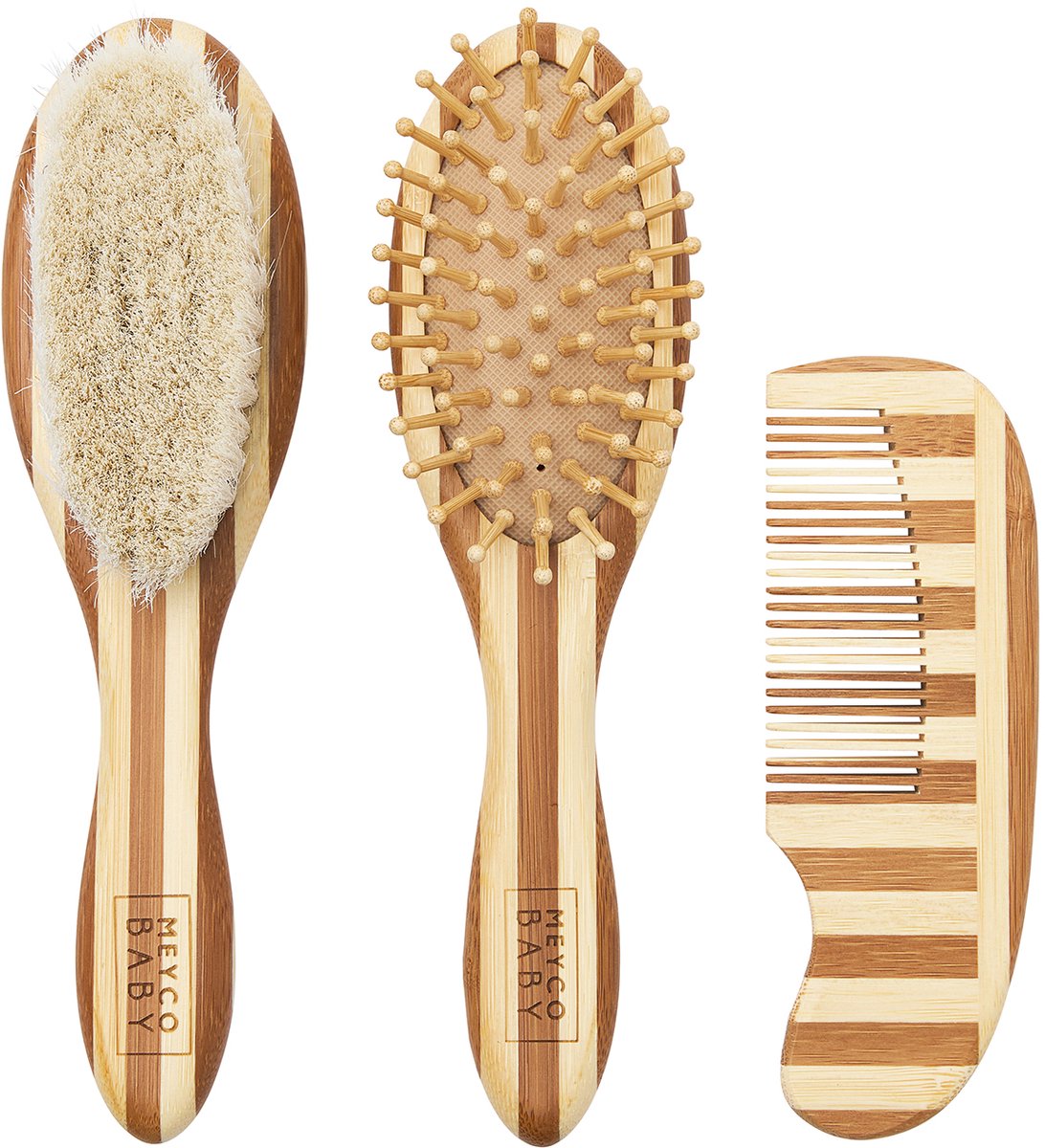 Meyco baby stripe kapset - bamboe - natural walnut - 3-delig