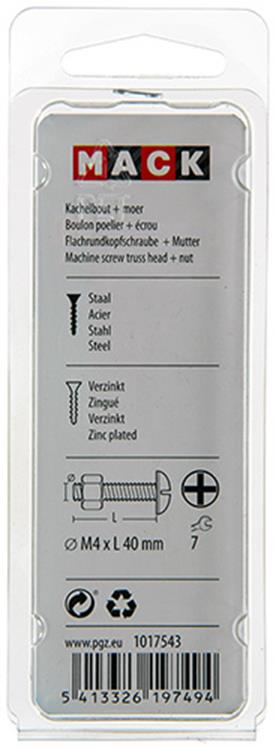 Mack 1017543 - kachelbout + moer staal verzinkt 14 st m4 x 40 mm | 10 stuks