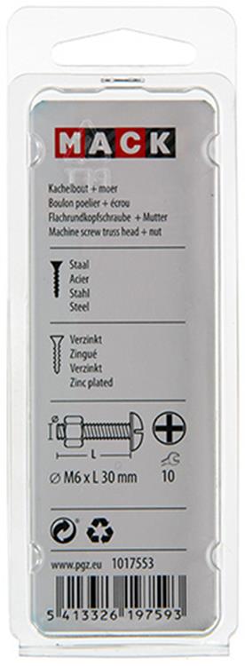 Mack 1017553 - kachelbout + moer staal verzinkt 8 st m6 x 30 mm | 5 stuks