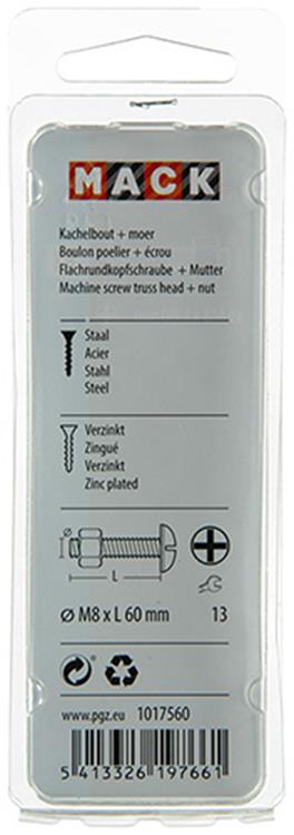 Mack 1017560 - kachelbout + moer staal verzinkt 4 st m8 x 60 mm | 5 stuks