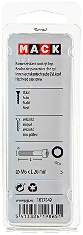 Mack 1017649 - binnenzeskant bout cyl.kop verz. 7 st m6 x 20 mm | 10 stuks