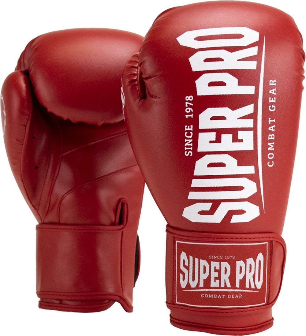 Super pro combat gear champ (kick)bokshandschoenen rood wit 10oz