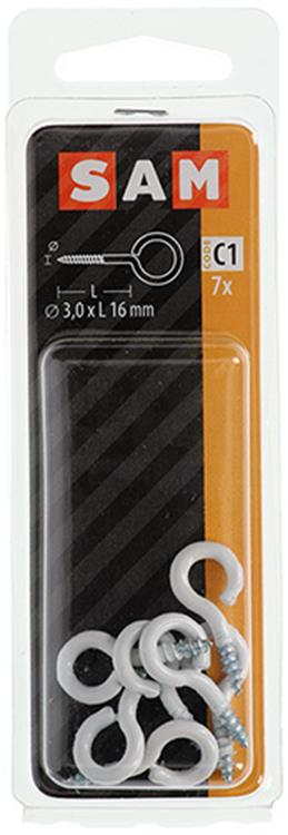 Mack 1017784 - schroefoog staal wit 7 st 3,0 x 16 mm | 10 stuks