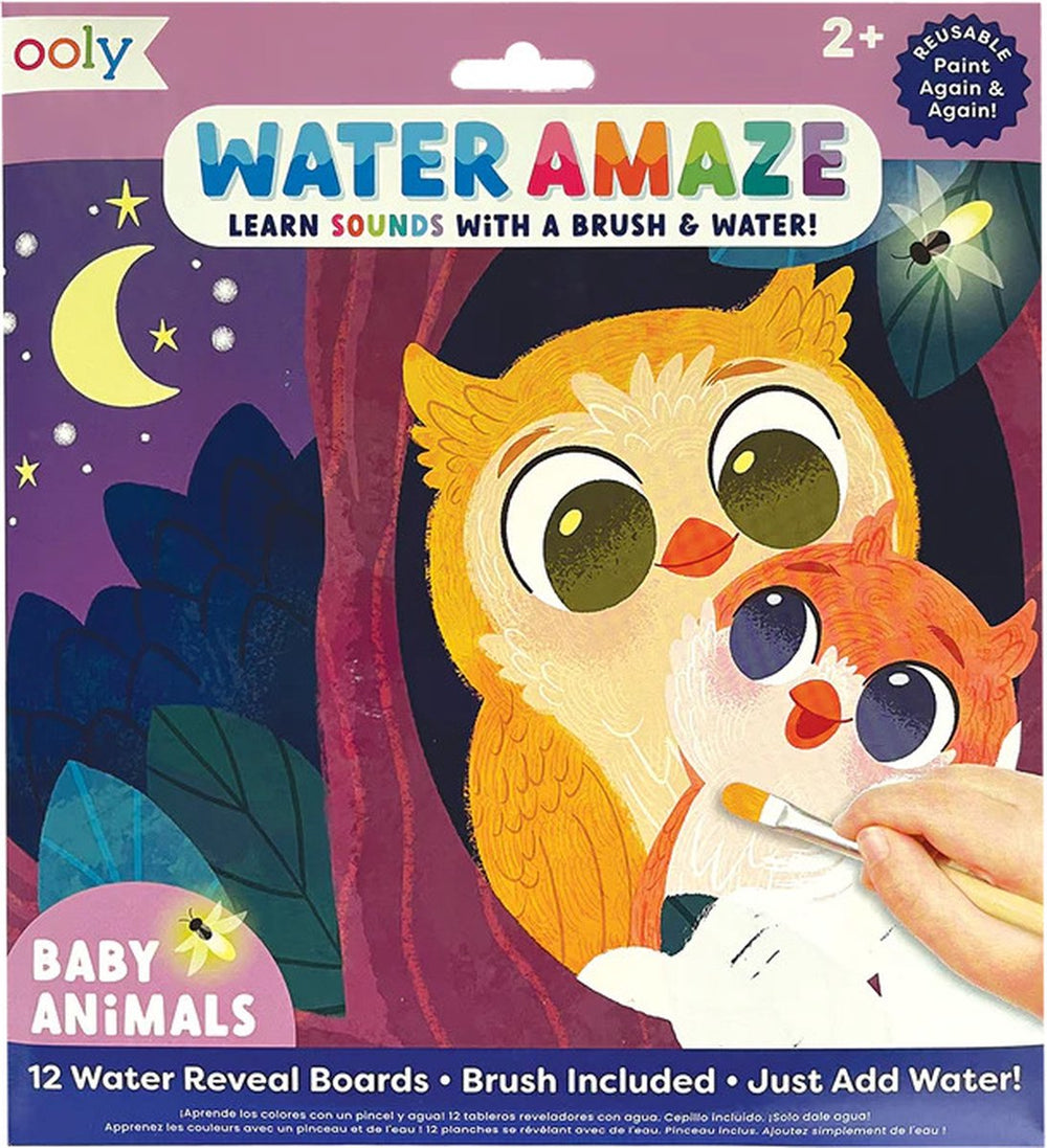 Ooly - water amaze water reveal boards - baby animals - kleuren met water - 12 verschillende afbeeldingen - verborgen afbeeldingen worden onthuld met water - inclusief verfkwast - de afbeeldingen verdwijnen als ze droog zijn - geschikt vanaf 2 jaar