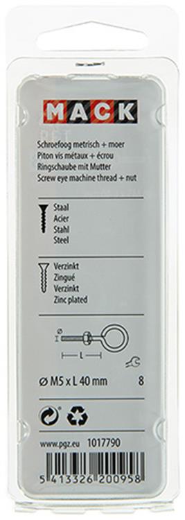 Mack 1017790 - schroefoog metrisch + moer verzinkt 4 st m5 x 40 mm | 10 stuks