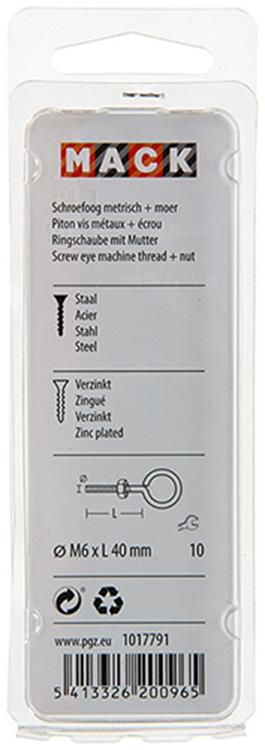 Mack 1017791 - schroefoog metrisch + moer verzinkt 4 st m6 x 40 mm | 10 stuks