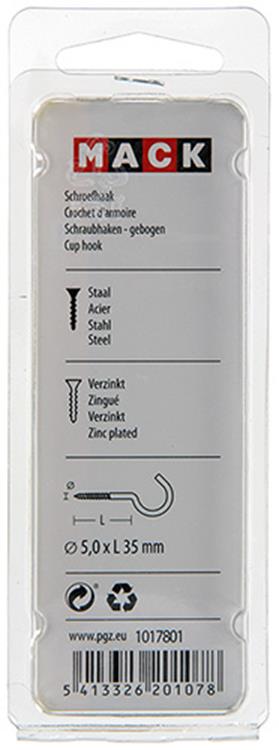 Mack 1017801 - schroefhaak staal verzinkt 4st 5,0 x 35 mm | 10 stuks