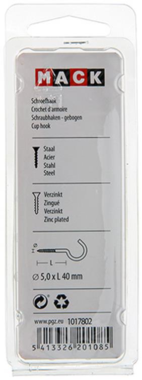 Mack 1017802 - schroefhaak staal verzinkt 4st 5,0 x 40 mm | 5 stuks
