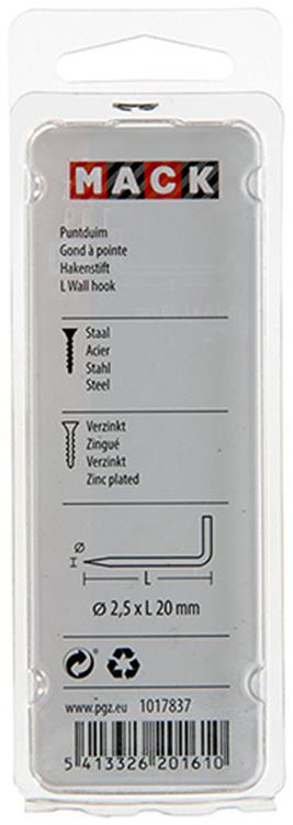 Mack 1017837 - puntduim staal verzinkt 22 st 2,5 x 20 mm | 10 stuks