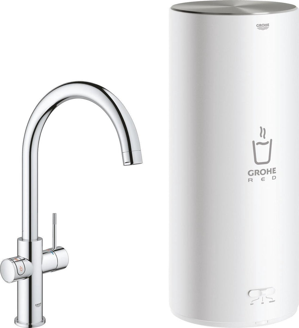 Grohe red 3 in 1 kokendwaterkraan - c-uitloop - 7l boiler - met mengventiel – chroom