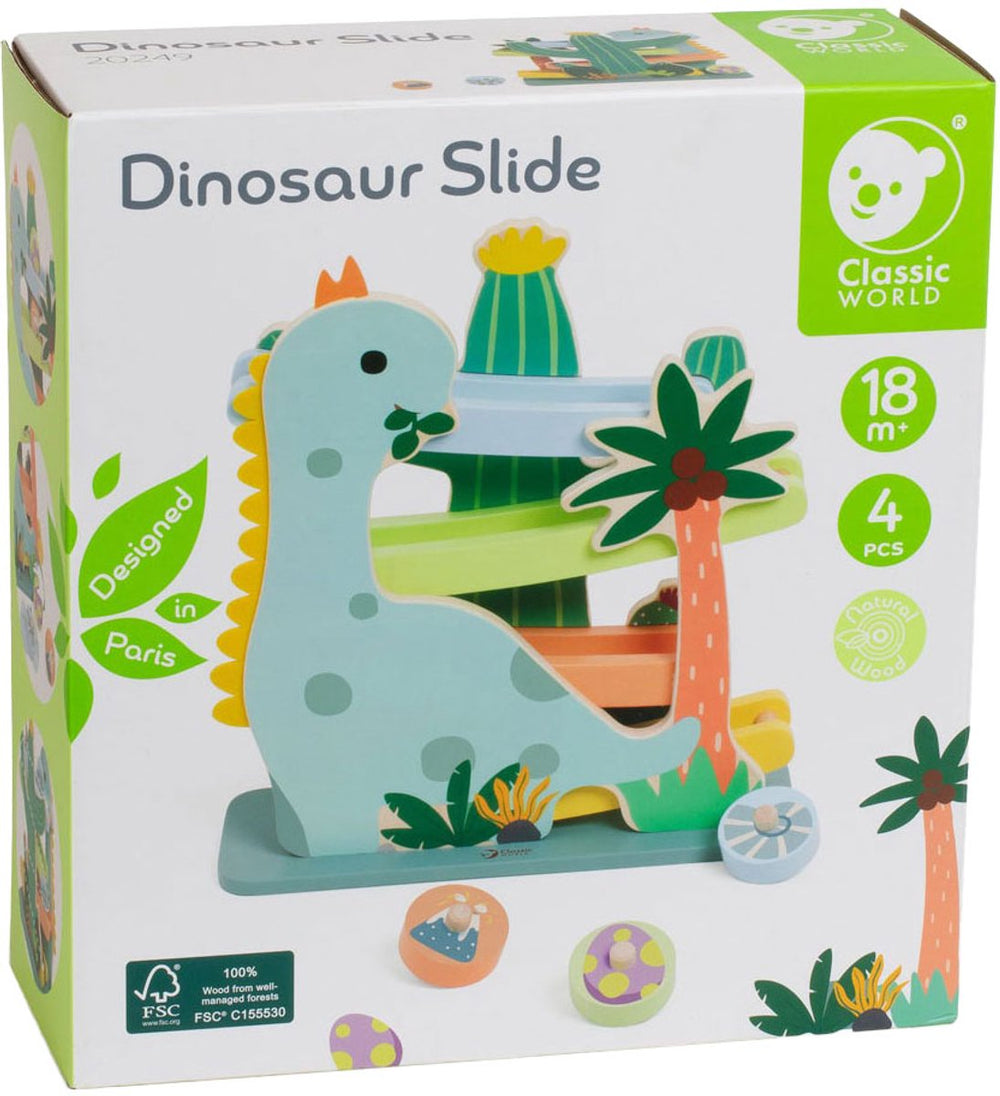 Klassieke wereld houten ballenbaan dinosaurus, 4dlg.