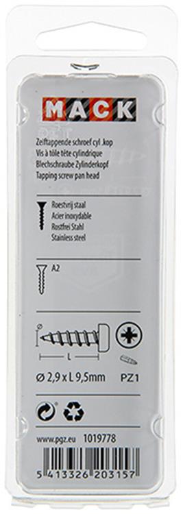 Mack 1019778 - zelftappende schroef cyl.kop a2 20 st 2,9 x 9,5 mm | 10 stuks