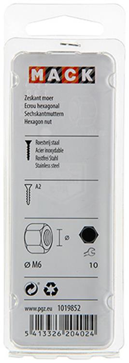 Mack 1019852 - zeskantmoer inox a2 12 st m6 | 10 stuks
