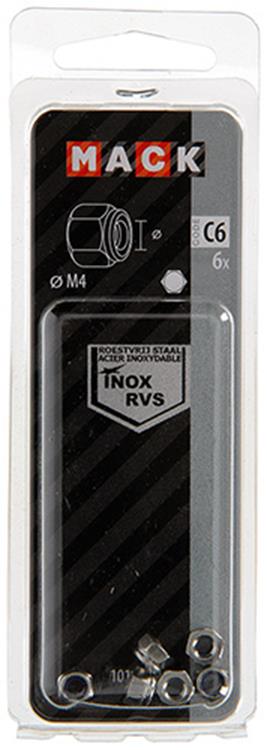 Mack 1019856 - zeskant borgmoer inox a2 6 st m 4 | 10 stuks