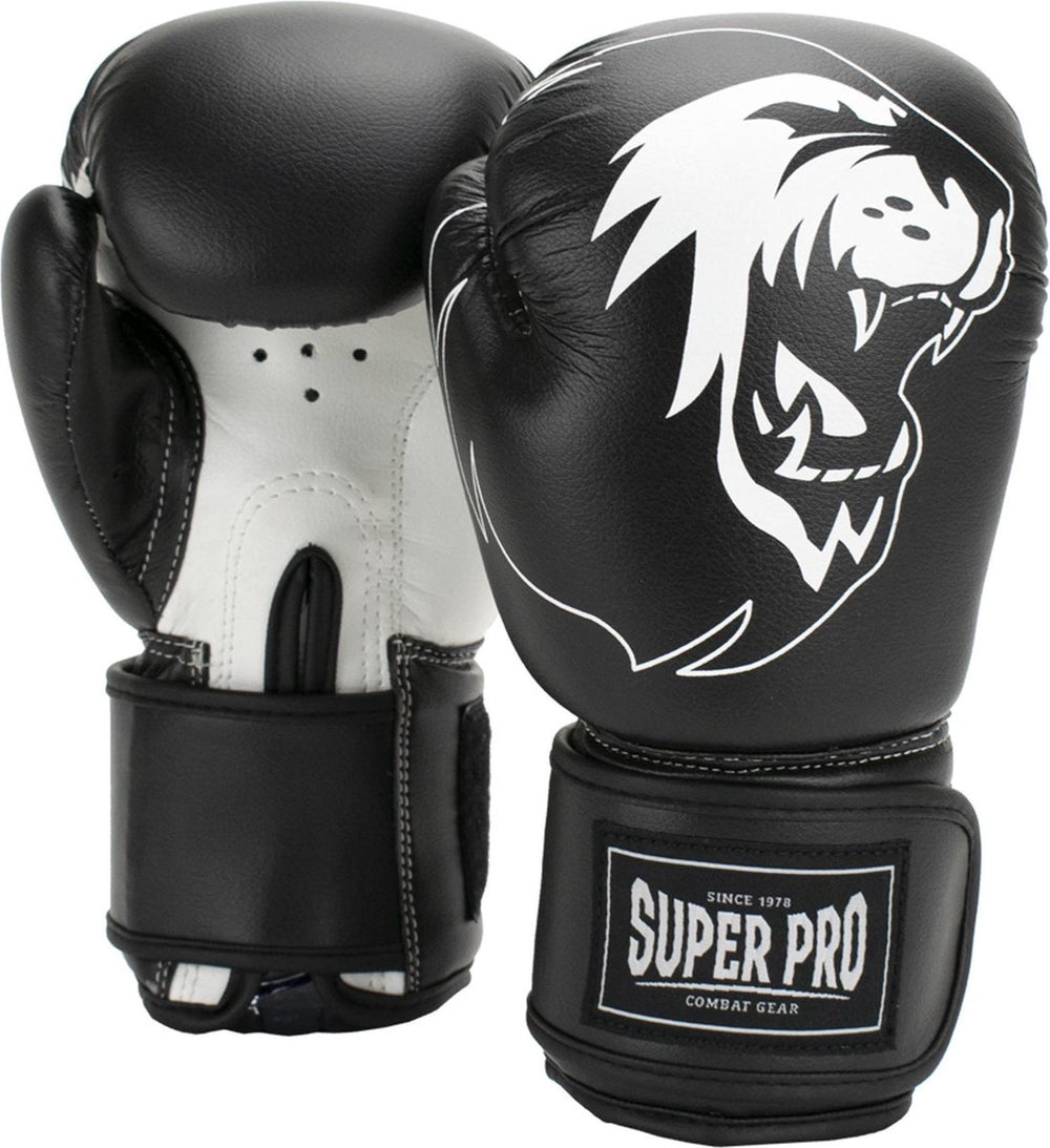 Super pro combat gear talent (kick)bokshandschoenen zwart wit 4oz