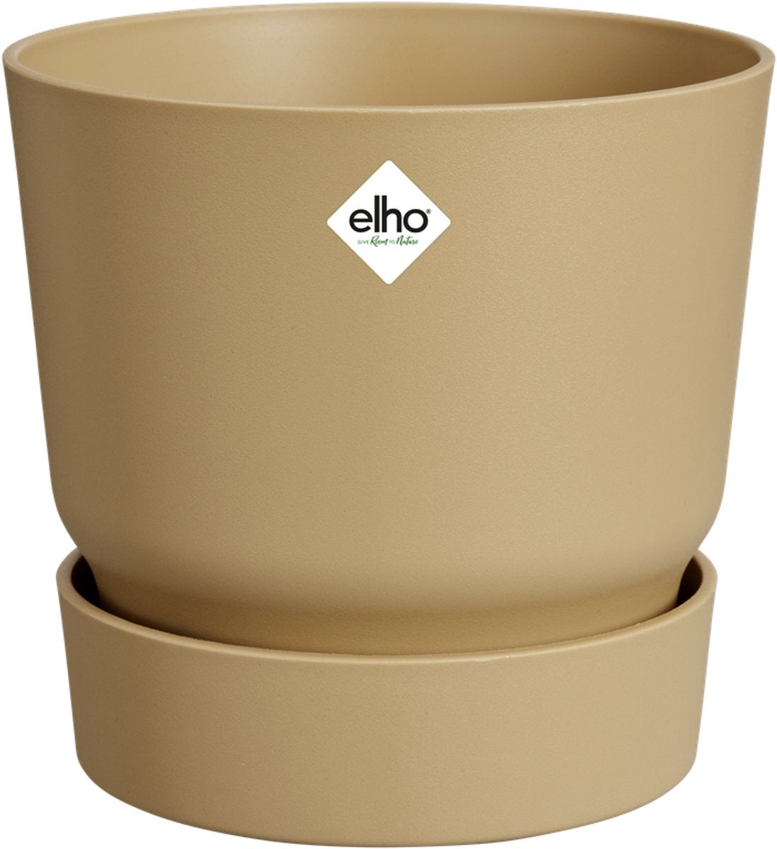 Elho greenville rond 16 - bloempot voor buiten met waterreservoir - 100% gerecycled plastic - ø 16 x h 15.3 cm - goudkleurig zand