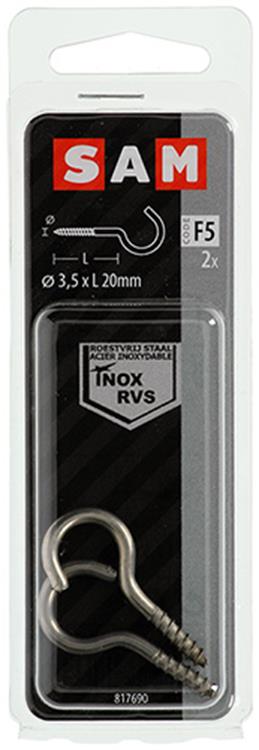 Mack 1019896 - schroefhaak roestvrijstaal 2 st 3,5 x 20 mm | 10 stuks